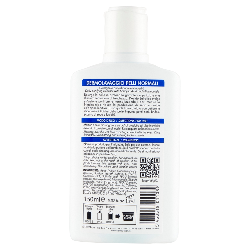 New Topexan con Antibatterico Dermolavaggio Detergente Viso Anti-Impurità Pelli Normali 150 ml